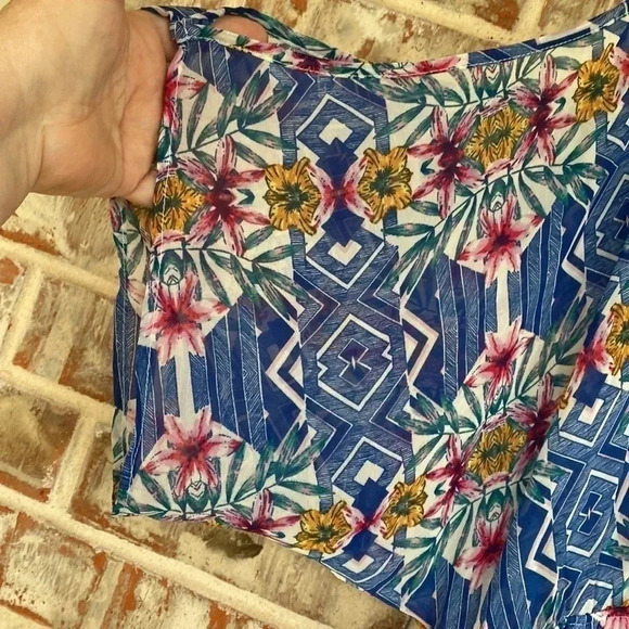 Ark n c. Blue Geometric Floral Sheer Cold Shoulder Maxi Dress - Picture 4 of 14